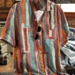 Men's Retro Geometric Print Short Sleeve Button-Down Shirt