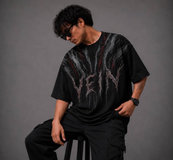 OnGreed — Oversized VEIN Tee | Black Fractured Graphic