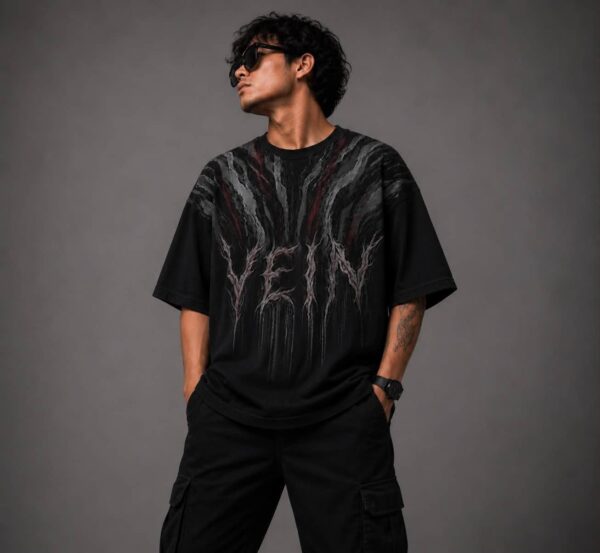 OnGreed — Oversized VEIN Tee | Black Fractured Graphic